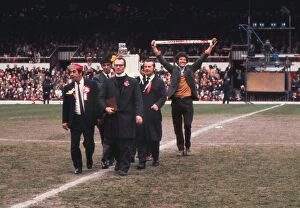 1973 FA Cup Final - Sunderland 1 Leeds United 0 Collection: Sunderland carry their Leeds died 1973 coffin to the Roker Park centre-circle