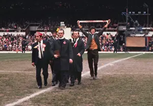 Sunderland carry their Leeds died 1973 coffin to the Roker Park centre-circle