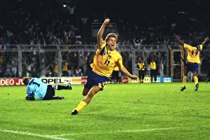 Swedens Tomas Brolin celebrates scoring the winning goal against England at Euro 92