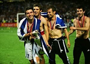 Images Dated 13th April 2012: Theodoros Zagorakis and his Greece team celebrate winning Euro 2004