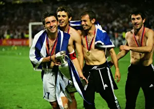 Theodoros Zagorakis and his Greece team celebrate winning Euro 2004