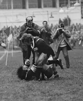 Tom David and Grant Batty fight during the famous game between the All Blacks and Barbarians in 1973