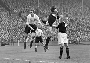 Tom Finney heads the ball against Scotland during the 1953 British Home Championship