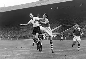 Images Dated 20th March 2012: Tom Finney leaps at Wembley against Ireland in 1957