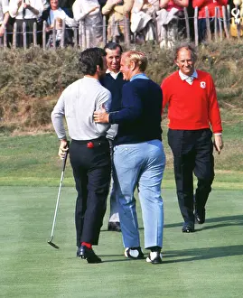Tony Jacklin and Jack Nicklaus share a laugh at the 1969 Ryder Cup