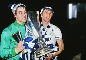 Tony Parks and Graham Roberts celebrate after Tottenhams 1984 UEFA Cup victory