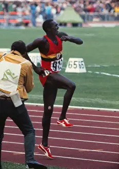 Ugandas John Akii-Bua celebrates his gold medal in the 400m hurdles at the 1972 Munich Olympics