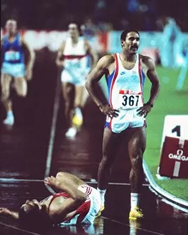 Images Dated 9th March 2012: A victorious Daley Thompson at the 1986 Stuttgart European Championships