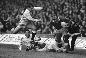 Wales Prints: Wales Arthur Emyr is swamped by English defenders - 1989 Five Nations