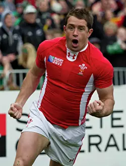 Wales Shane Williams celebrates scoring against Ireland at the 2011 World Cup