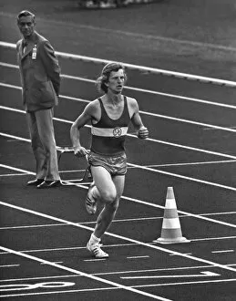 Athletics Collection: West German student Norbert Sudhaus runs into the stadium as a prank at the end of the marathon at