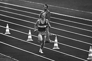West German student Norbert Sudhaus runs into the stadium as a prank at the end of the marathon at the 1972 Munich Olympics