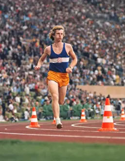 West German student Norbert Sudhaus runs into the stadium as a prank at the end of the marathon at the 1972 Munich Olympics