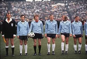 Images Dated 22nd November 2011: West Germanys Beckenbauer, Maier, Schwarzenbeck, Netzer and Hottges line up before facing England