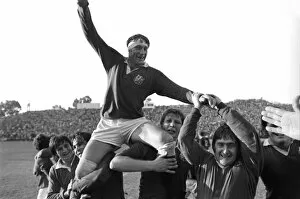 1974 British Lions in South Africa Collection: Willie John McBride is chaired off the pitch after the British Lions win the Third Test