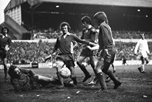 Images Dated 10th August 2011: Wimbledons Dickie Guy makes another save against Leeds United in the 1975 FA Cup