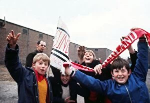 1973 FA Cup Final - Sunderland 1 Leeds United 0 Collection: Young Sunderland fans outside Roker Park, 1973