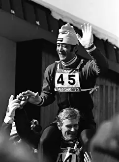 Xi Olympic Winter Games Prints: Yukio Kasaya celebrates winning Japans first Winter Olympic gold - 1972 Sapporo Olympics - Ski Jumping