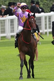 Images Dated 19th June 2012: Zac Purton on Little Bridge celebrates winning the Kings Stand Stakes