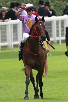 Zac Purton on Little Bridge celebrates winning the Kings Stand Stakes